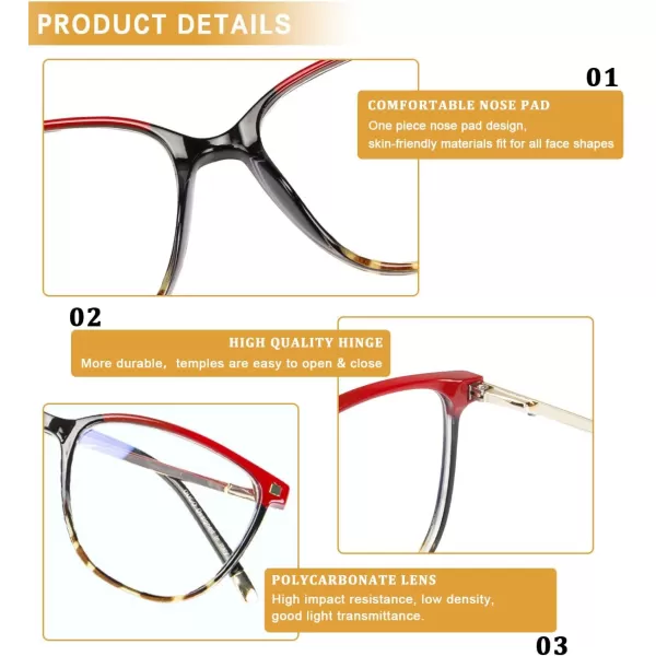 DUCO Blue Light Blocking GlassesReduce Eye Strain and Fatigue Gaming Glasses Blue Blockers Computer Reading Glasses DC5209Red Tortoise