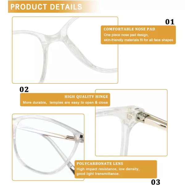 DUCO Blue Light Blocking GlassesReduce Eye Strain and Fatigue Gaming Glasses Blue Blockers Computer Reading Glasses DC5209Transparent