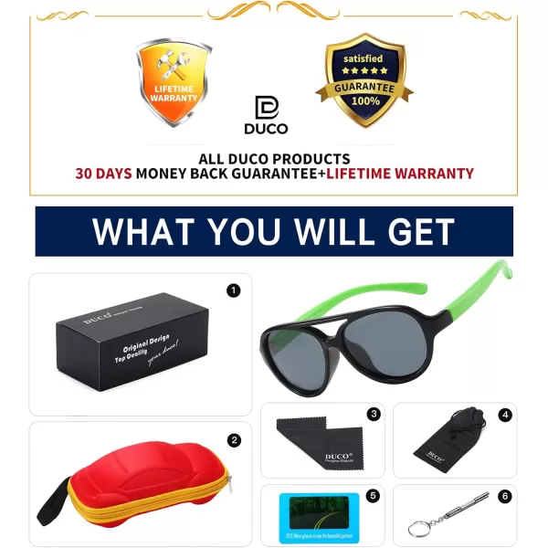DUCO Kids Aviatory Style Polarized Sunglasses TPEE Flexible Frame Glasses for Boys and Girls Age 3 to 7 K011