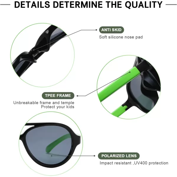 DUCO Kids Aviatory Style Polarized Sunglasses TPEE Flexible Frame Glasses for Boys and Girls Age 3 to 7 K011