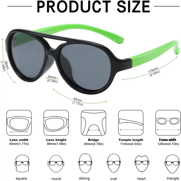 DUCO Kids Aviatory Style Polarized Sunglasses TPEE Flexible Frame Glasses for Boys and Girls Age 3 to 7 K011