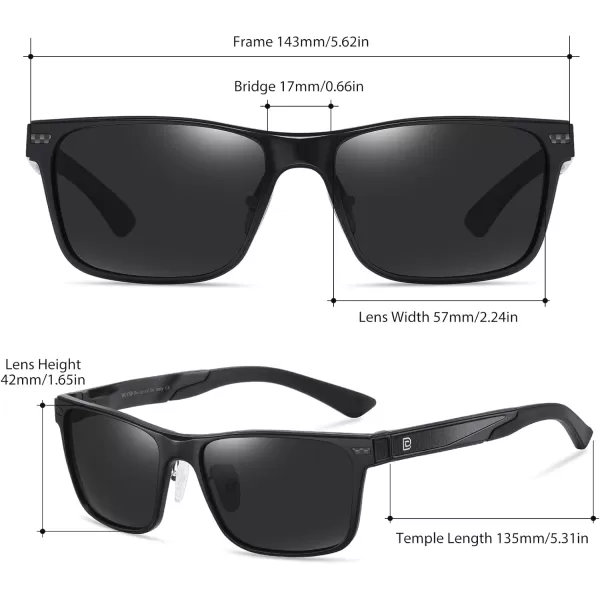 DUCO Rectangular Polarized Sunglasses for Men Vintage Sun Glasses Driving Fishing Golf UV protection Shades 8207Black Frame Grey Lens