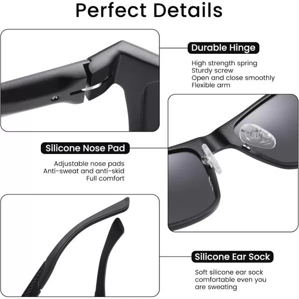 DUCO Rectangular Polarized Sunglasses for Men Vintage Sun Glasses Driving Fishing Golf UV protection Shades 8207Black Frame Grey Lens
