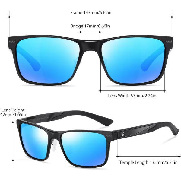 DUCO Rectangular Polarized Sunglasses for Men Vintage Sun Glasses Driving Fishing Golf UV protection Shades 8207Black Frame Revo Blue Lens
