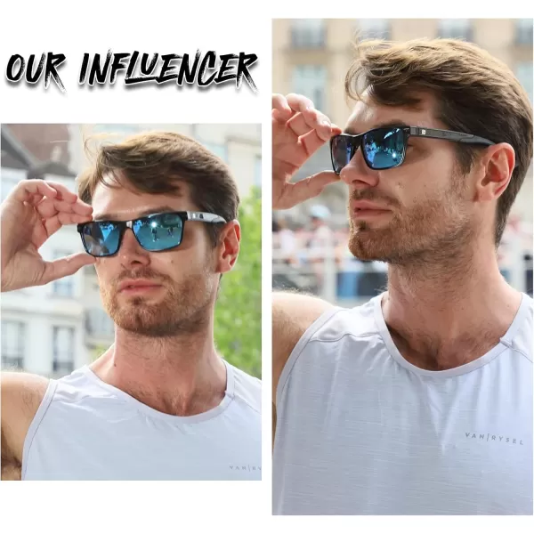 DUCO Rectangular Polarized Sunglasses for Men Vintage Sun Glasses Driving Fishing Golf UV protection Shades 8207Black Frame Revo Blue Lens