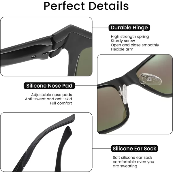 DUCO Rectangular Polarized Sunglasses for Men Vintage Sun Glasses Driving Fishing Golf UV protection Shades 8207Black Frame Revo Green Lens