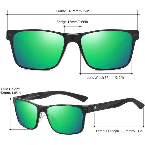 DUCO Rectangular Polarized Sunglasses for Men Vintage Sun Glasses Driving Fishing Golf UV protection Shades 8207Black Frame Revo Green Lens