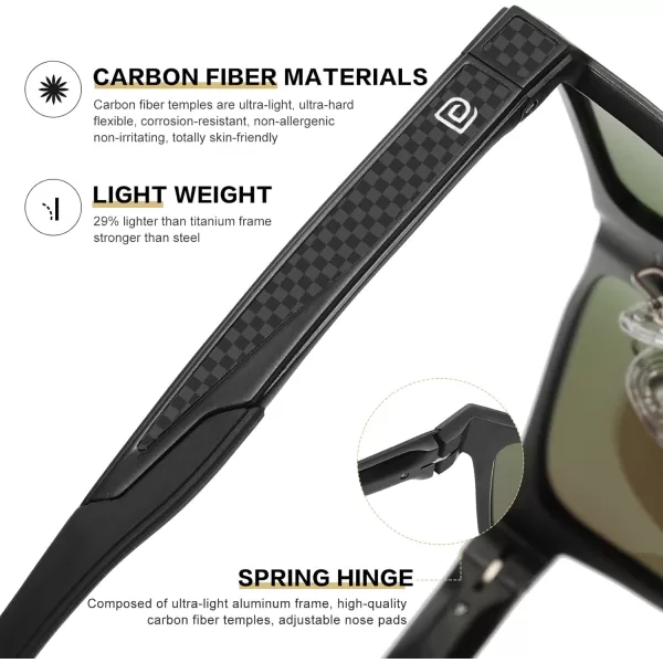 DUCO Rectangular Polarized Sunglasses for Men Vintage Sun Glasses Driving Fishing Golf UV protection Shades 8207Black Frame Revo Green Lens
