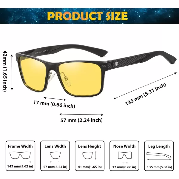 DUCO Rectangular Polarized Sunglasses for Men Vintage Sun Glasses Driving Fishing Golf UV protection Shades 8207Black Frame Yellow Lens