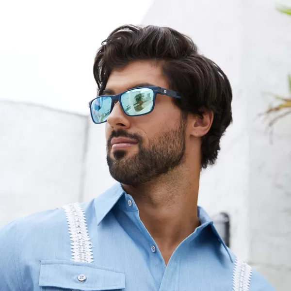DUCO Rectangular Polarized Sunglasses for Men Vintage Sun Glasses Driving Fishing Golf UV protection Shades 8207Blue Frame Revo Blue Lens