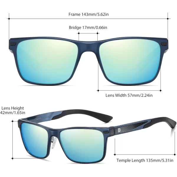DUCO Rectangular Polarized Sunglasses for Men Vintage Sun Glasses Driving Fishing Golf UV protection Shades 8207Blue Frame Revo Blue Lens