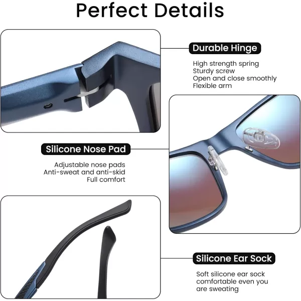 DUCO Rectangular Polarized Sunglasses for Men Vintage Sun Glasses Driving Fishing Golf UV protection Shades 8207Blue Frame Revo Blue Lens