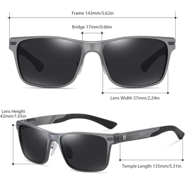 DUCO Rectangular Polarized Sunglasses for Men Vintage Sun Glasses Driving Fishing Golf UV protection Shades 8207Gunmetal Frame Grey Lens