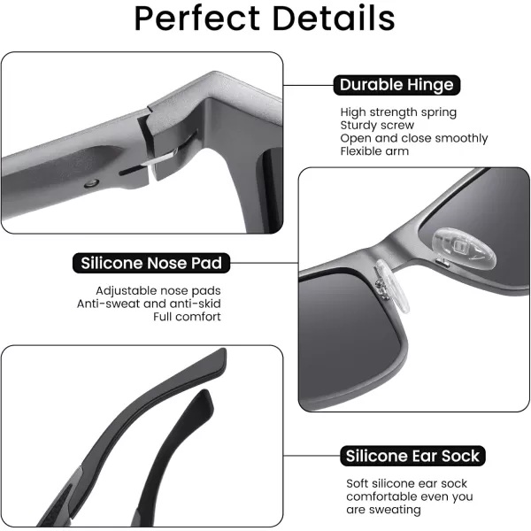 DUCO Rectangular Polarized Sunglasses for Men Vintage Sun Glasses Driving Fishing Golf UV protection Shades 8207Gunmetal Frame Grey Lens