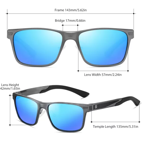 DUCO Rectangular Polarized Sunglasses for Men Vintage Sun Glasses Driving Fishing Golf UV protection Shades 8207Gunmetal Frame Revo Blue Lens