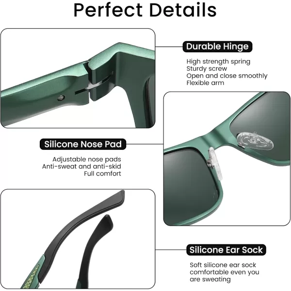 DUCO Rectangular Polarized Sunglasses for Men Vintage Sun Glasses Driving Fishing Golf UV protection Shades 8207Matte Green Frame Dark Green Lens