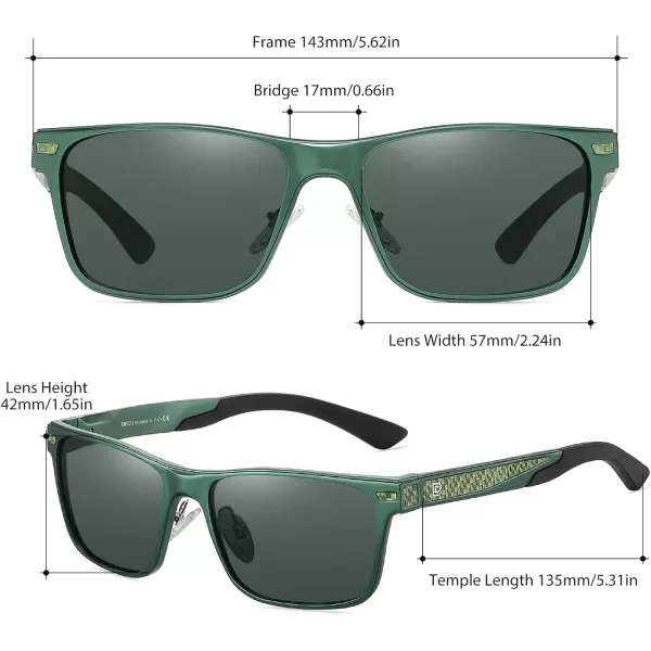 DUCO Rectangular Polarized Sunglasses for Men Vintage Sun Glasses Driving Fishing Golf UV protection Shades 8207Matte Green Frame Dark Green Lens