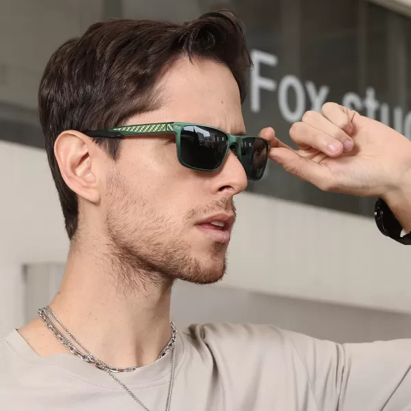 DUCO Rectangular Polarized Sunglasses for Men Vintage Sun Glasses Driving Fishing Golf UV protection Shades 8207Matte Green Frame Dark Green Lens