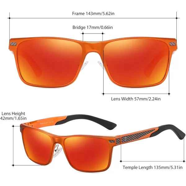 DUCO Rectangular Polarized Sunglasses for Men Vintage Sun Glasses Driving Fishing Golf UV protection Shades 8207Orange Frame Revo Red Lens