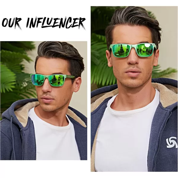 DUCO Rectangular Polarized Sunglasses for Men Vintage Sun Glasses Driving Fishing Golf UV protection Shades 8207Shine Green Frame Revo Green Lens