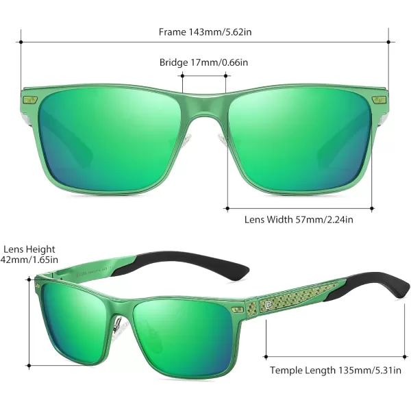 DUCO Rectangular Polarized Sunglasses for Men Vintage Sun Glasses Driving Fishing Golf UV protection Shades 8207Shine Green Frame Revo Green Lens