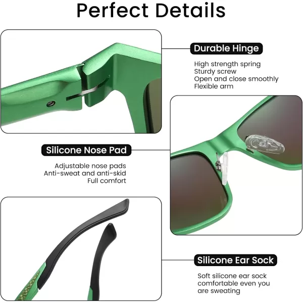 DUCO Rectangular Polarized Sunglasses for Men Vintage Sun Glasses Driving Fishing Golf UV protection Shades 8207Shine Green Frame Revo Green Lens
