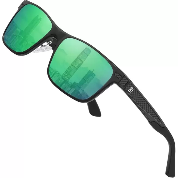 DUCO Rectangular Polarized Sunglasses for Men Vintage Sun Glasses Driving Fishing Golf UV protection Shades 8207Black Frame Revo Green Lens