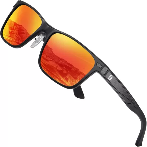 DUCO Rectangular Polarized Sunglasses for Men Vintage Sun Glasses Driving Fishing Golf UV protection Shades 8207Black Frame Revo Red Lens
