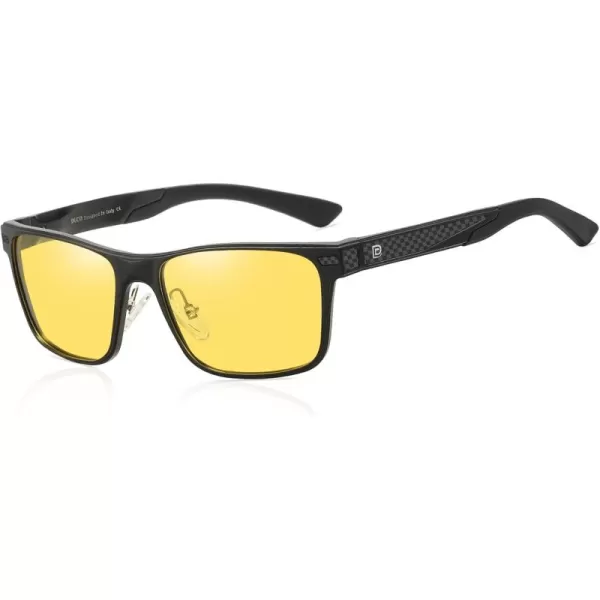 DUCO Rectangular Polarized Sunglasses for Men Vintage Sun Glasses Driving Fishing Golf UV protection Shades 8207Black Frame Yellow Lens