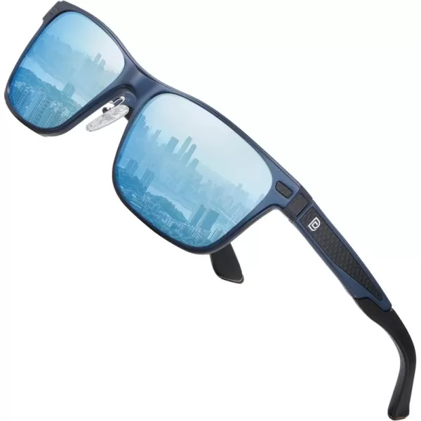DUCO Rectangular Polarized Sunglasses for Men Vintage Sun Glasses Driving Fishing Golf UV protection Shades 8207Blue Frame Revo Blue Lens
