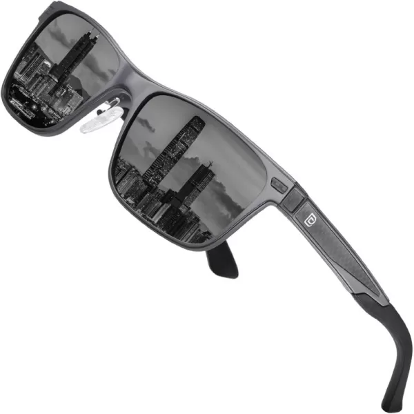 DUCO Rectangular Polarized Sunglasses for Men Vintage Sun Glasses Driving Fishing Golf UV protection Shades 8207Gunmetal Frame Grey Lens