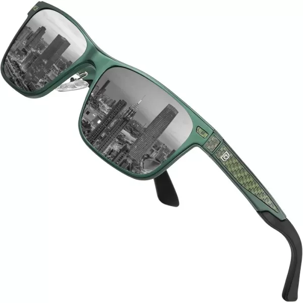 DUCO Rectangular Polarized Sunglasses for Men Vintage Sun Glasses Driving Fishing Golf UV protection Shades 8207Matte Green Frame Dark Green Lens
