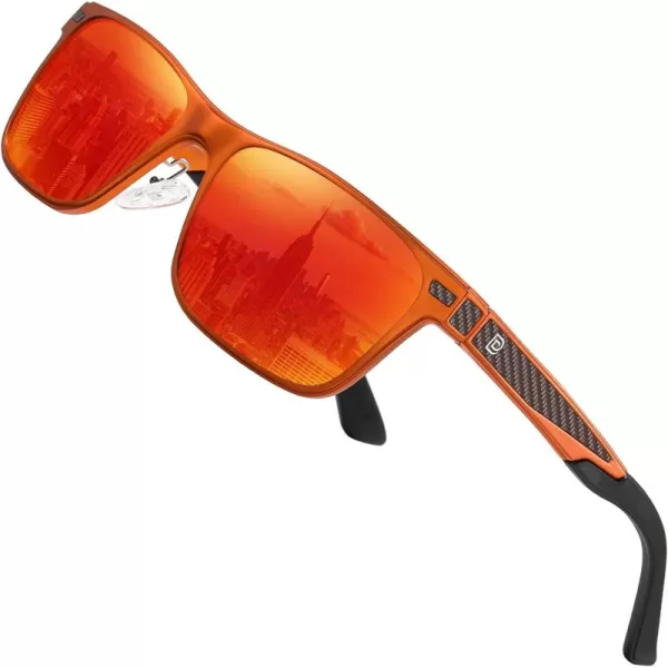 DUCO Rectangular Polarized Sunglasses for Men Vintage Sun Glasses Driving Fishing Golf UV protection Shades 8207Orange Frame Revo Red Lens