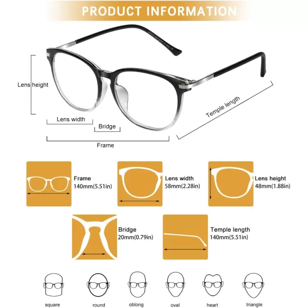 DUCO Computer Reading Gaming Blue Light Blocking Glasses for Men Women DC5204Gradient Black
