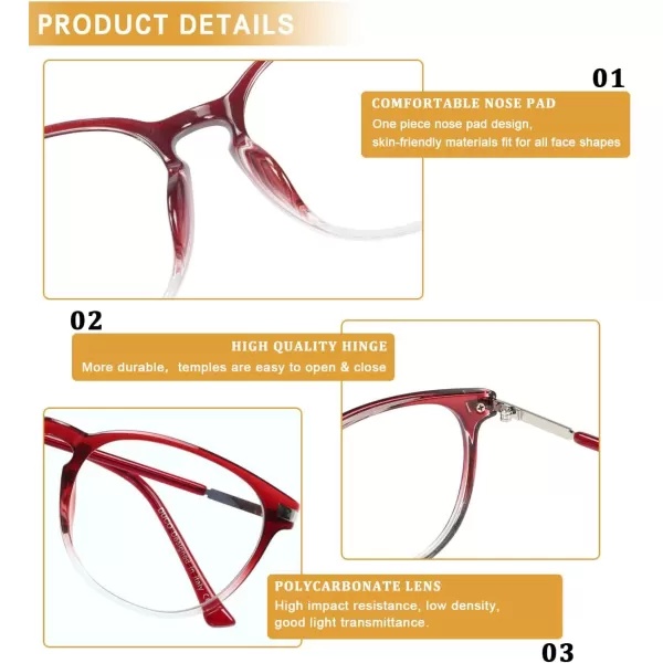 DUCO Computer Reading Gaming Blue Light Blocking Glasses for Men Women DC5204Gradient Red