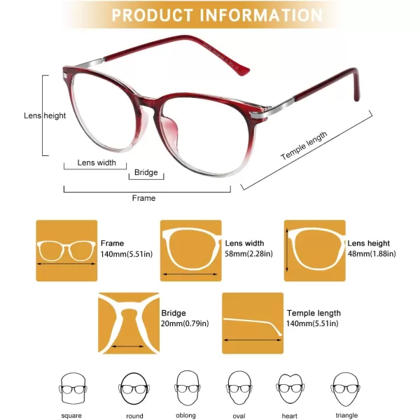 DUCO Computer Reading Gaming Blue Light Blocking Glasses for Men Women DC5204Gradient Red