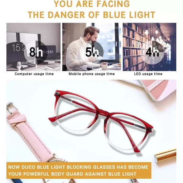 DUCO Computer Reading Gaming Blue Light Blocking Glasses for Men Women DC5204Gradient Red