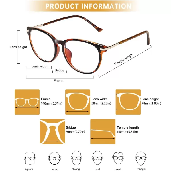 DUCO Computer Reading Gaming Blue Light Blocking Glasses for Men Women DC5204Tortoise