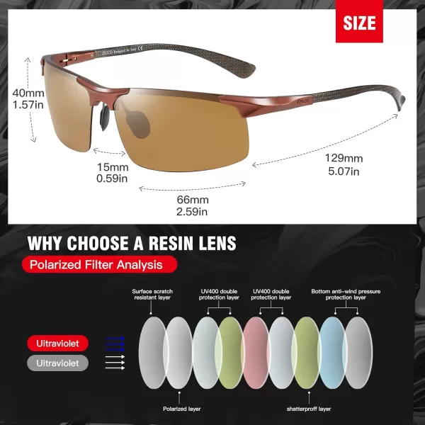 DUCO Mens Sports Polarized Driving Carbon Fiber Sunglasses For Men UV400 Protection DC8277 Brown Frame Brown Lens