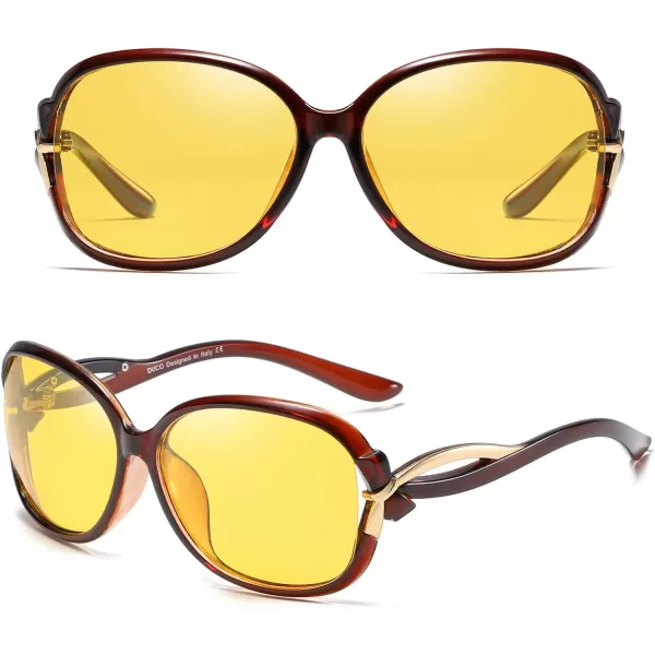 Duco Night Driving Glasses Antiglare Eyewear Classic Polarized Night Vision Glasses for Women 2229Brown frame night vision lens