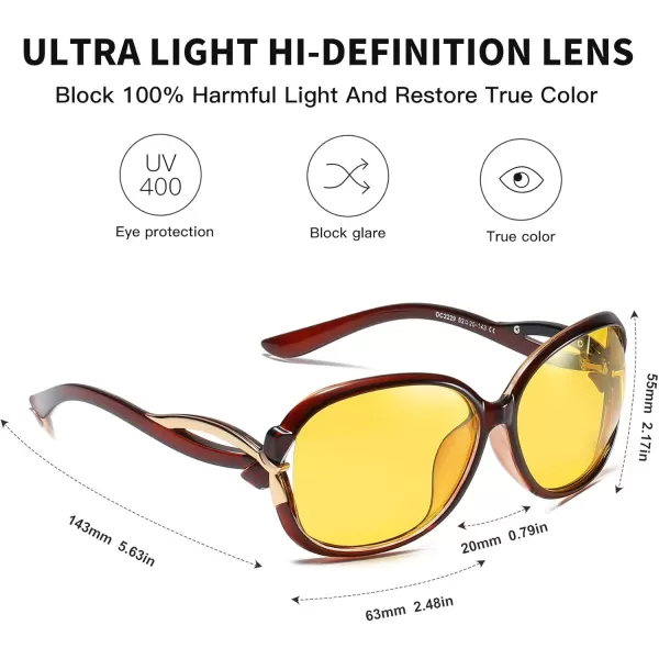 Duco Night Driving Glasses Antiglare Eyewear Classic Polarized Night Vision Glasses for Women 2229Brown frame night vision lens
