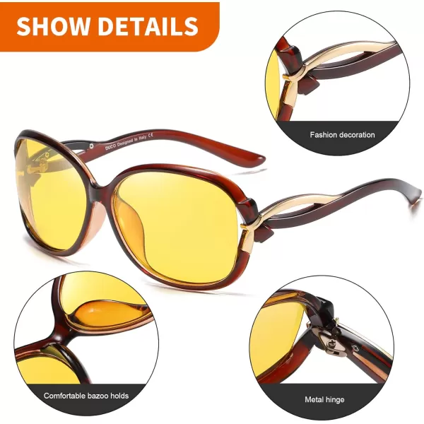 Duco Night Driving Glasses Antiglare Eyewear Classic Polarized Night Vision Glasses for Women 2229Brown frame night vision lens