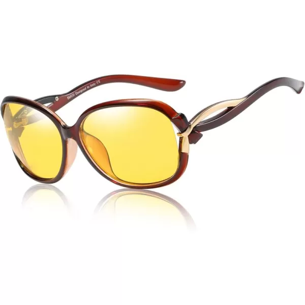 Duco Night Driving Glasses Antiglare Eyewear Classic Polarized Night Vision Glasses for Women 2229Brown frame night vision lens