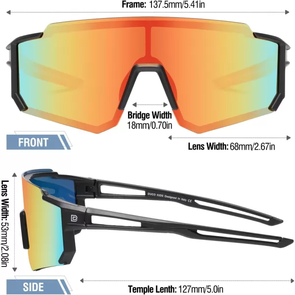DUCO Polarized Kids Sunglasses Youth Sports Cycling Shades Lightweight Frame UV400 Child Boys Girls Baseball SunGlasses DK310Black Frame Black Temple Revo Orange Lens