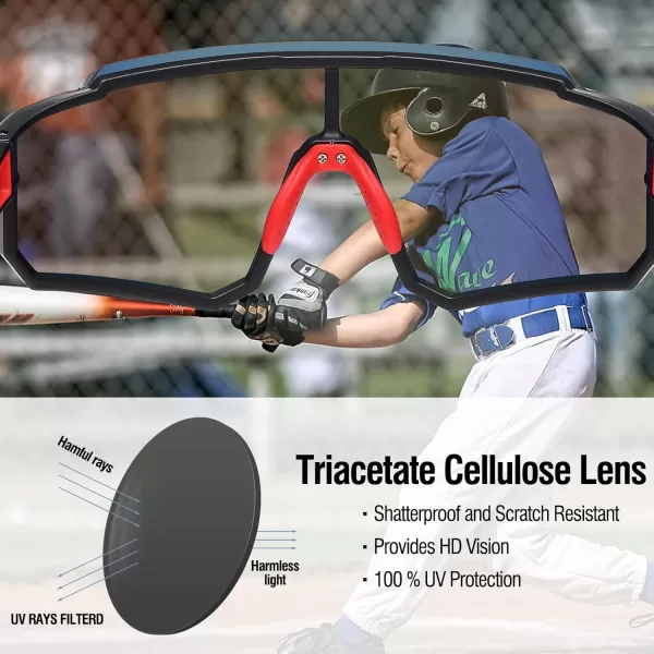 DUCO Polarized Kids Sunglasses Youth Sports Cycling Shades Lightweight Frame UV400 Child Boys Girls Baseball SunGlasses DK310Black Frame Red Temple Revo Orange Lens