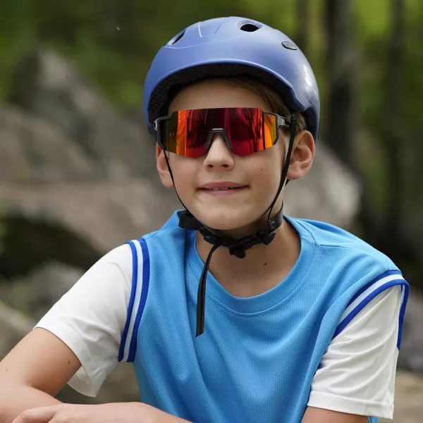 DUCO Polarized Kids Sunglasses Youth Sports Cycling Shades Lightweight Frame UV400 Child Boys Girls Baseball SunGlasses DK310Black Frame Red Temple Revo Orange Lens