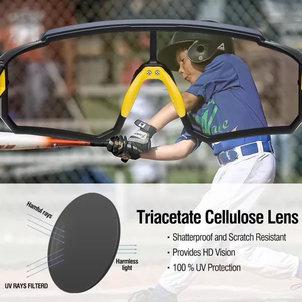 DUCO Polarized Kids Sunglasses Youth Sports Cycling Shades Lightweight Frame UV400 Child Boys Girls Baseball SunGlasses DK310Black Frame Yellow Temple Mirror Lens