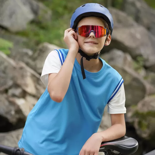 DUCO Polarized Kids Sunglasses Youth Sports Cycling Shades Lightweight Frame UV400 Child Boys Girls Baseball SunGlasses DK310Dark Blue Frame Black Temple Revo Orange Lens