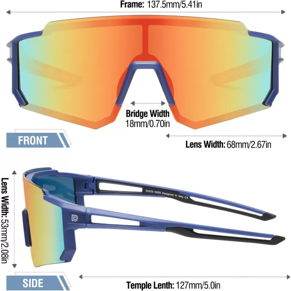 DUCO Polarized Kids Sunglasses Youth Sports Cycling Shades Lightweight Frame UV400 Child Boys Girls Baseball SunGlasses DK310Dark Blue Frame Black Temple Revo Orange Lens