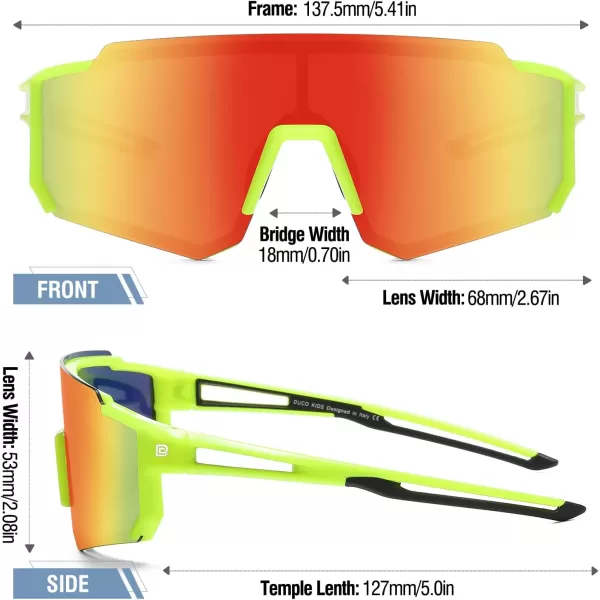 DUCO Polarized Kids Sunglasses Youth Sports Cycling Shades Lightweight Frame UV400 Child Boys Girls Baseball SunGlasses DK310Fluore Green Frame Black Temple Revo Orange Lens